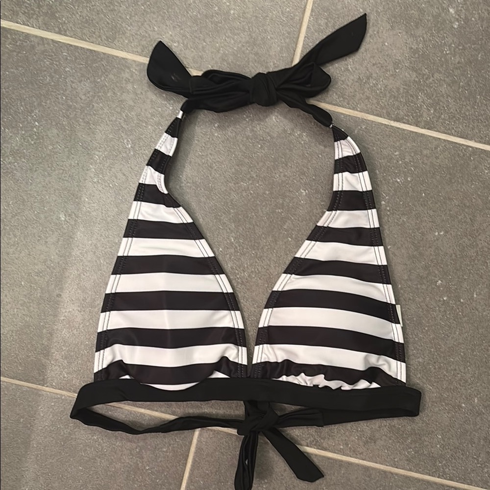 Black and White Striped Bikini Top